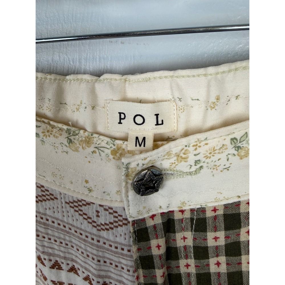 POL Panel Patchwork Wide Leg Pants Medium Tan Plaid Boho Floral - Picture 4 of 6